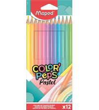 12 Crayons de couleur en bois. Couleurs pastel. Mines ultra-résistantes Maped