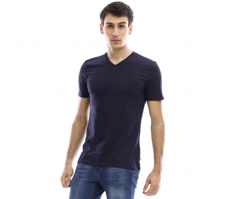 T-shirt manches courtes col V - Bleu marine